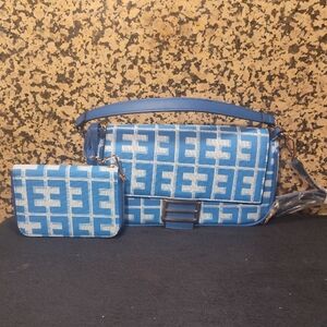 Elegant Blue Patterned Shoulder Bag Set